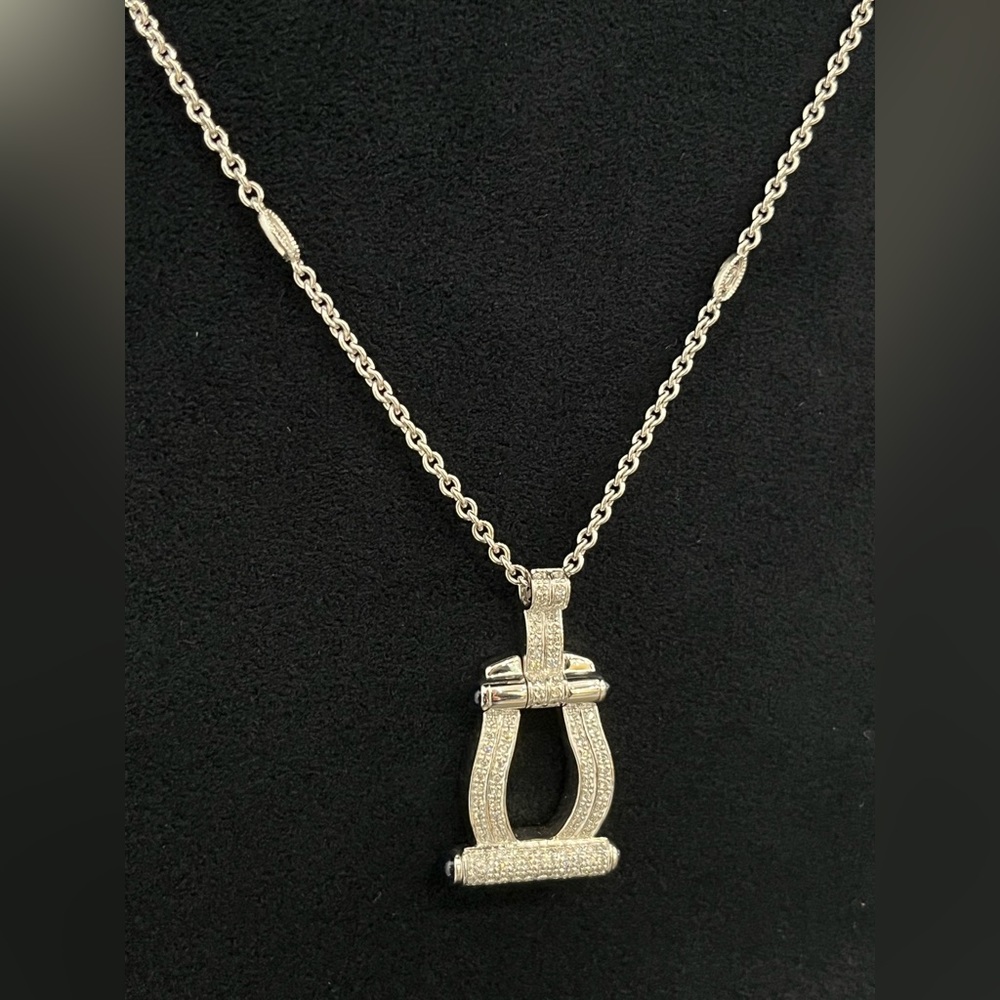 Phillipe Charriol 18k White Gold Diamond & Sapphire Pendant 16″ Necklace
